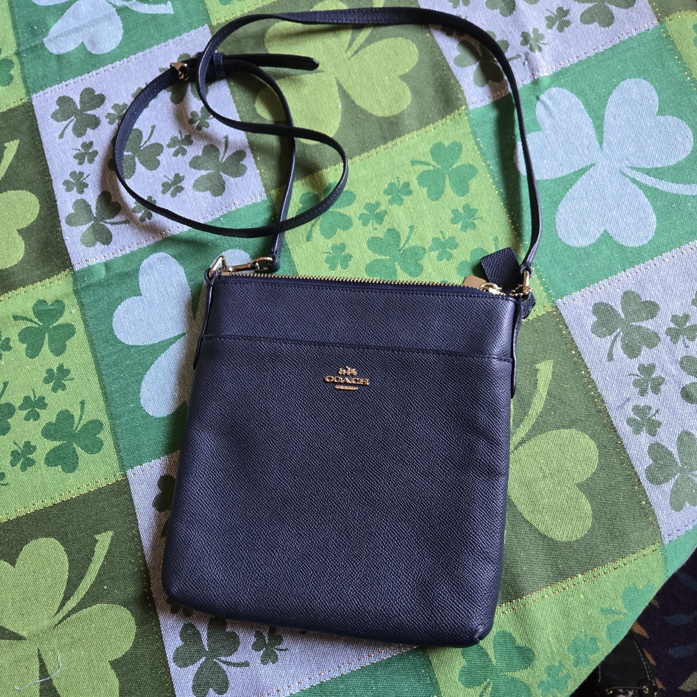 Coach Black Leather Crossbody Bag with Gold Hardware
